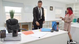 Crazy red haired chick takes big loads up in her