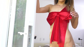 Beauty with a bow gets fucked by her kinky partner