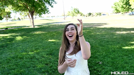 Baby faced brunette trespasser gets fucked in the ass