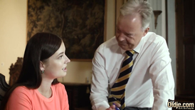 Flawless brunette teen taking an old man's cock