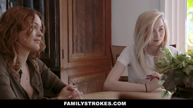 Young babe fucks her stepfather next to her mom