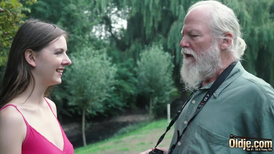 Old dude with big beard drills a young vagina