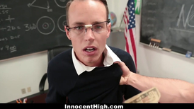 Horny college cheerleader paid to fuck bullied nerd