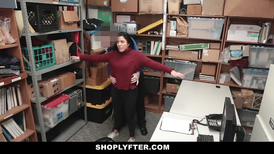 Shoplifting Asian whore gets cum on her boobs