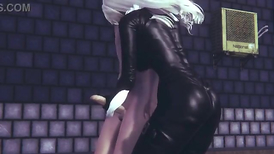 Cat Doll in Gotham City anger(Black Catwoman)wrath arm job with money-shot trio dimensional animation