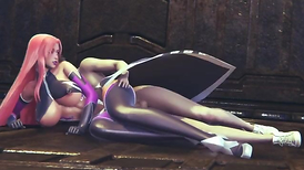 Makai Kishi from taimanin asagi 3 smash her cock-squeezing lil'fury snatch in spooning  firm to make her climax on a floor fury-anger trio dimensional sfm toon